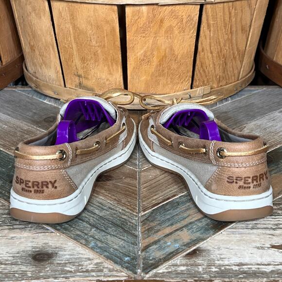Sperry Angelfish Tan Gold Leather Canvas Boat Shoes Womens Size 5 - Picture 8 of 11